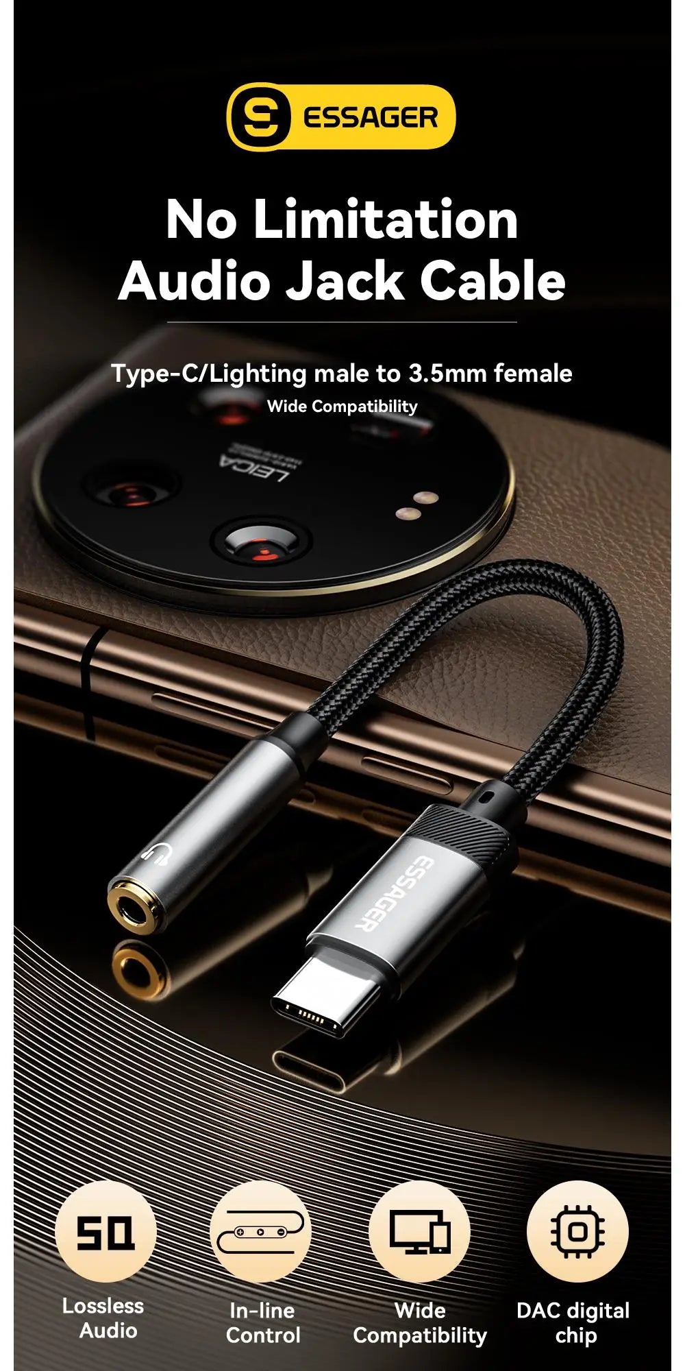 3.5mm jack Audio Adapter Headphone Aux Cable Type C and  iphone