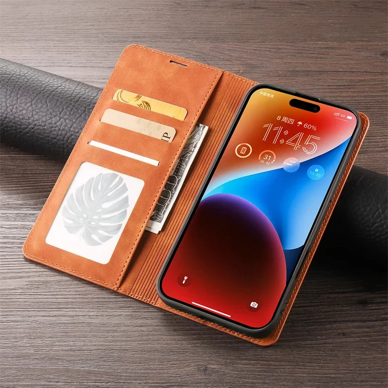 Retro Magnetic Flip Leather Case for iPhones