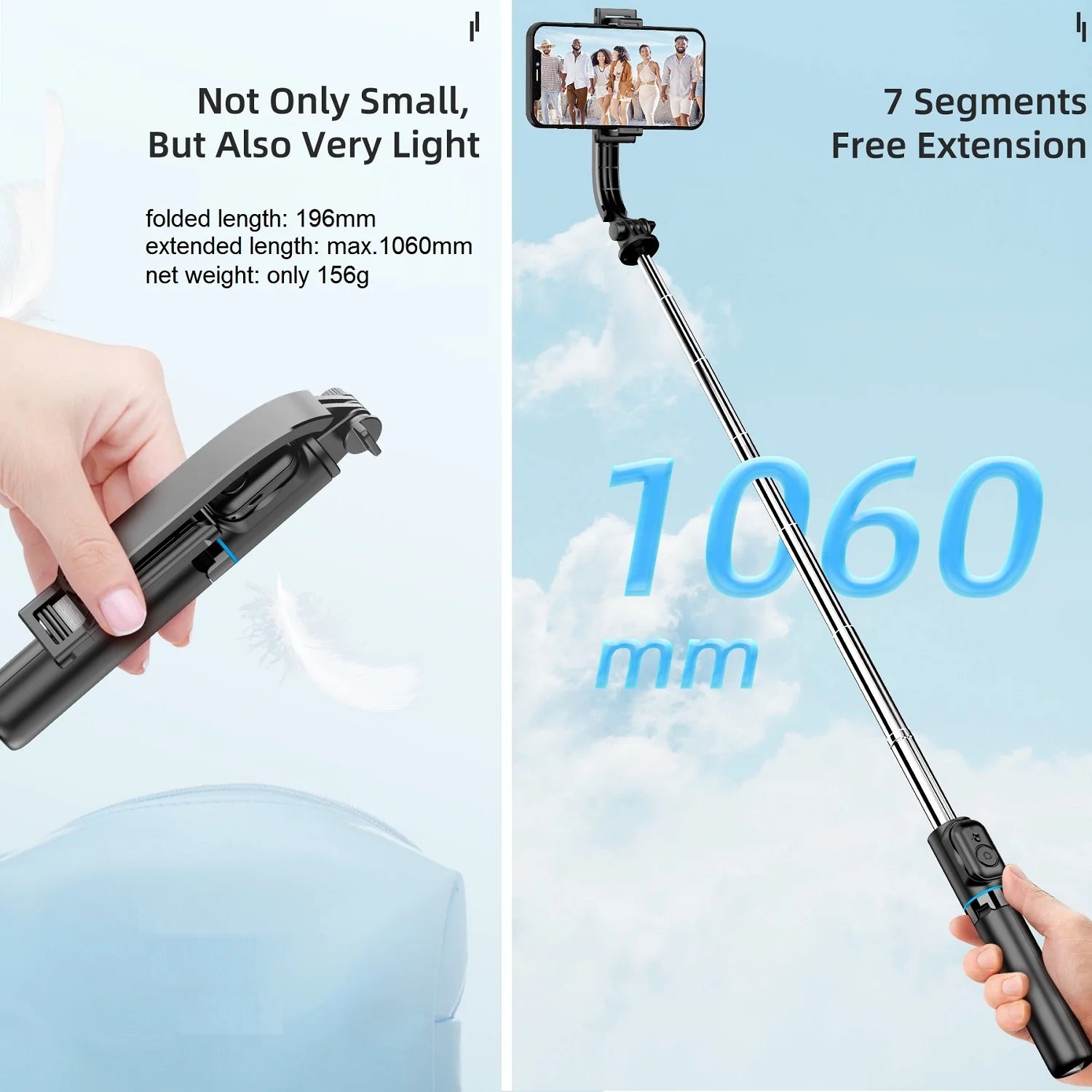 Wireless Selfie Stick Tripod Stand with Bluetooth Remote