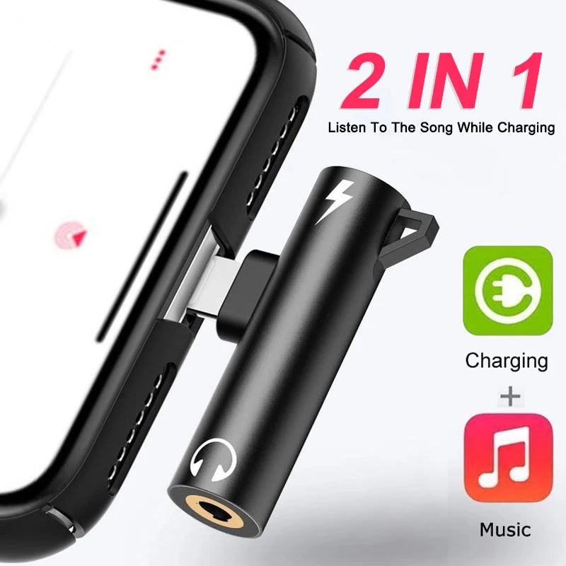 NEW 2 IN 1 Audio Headphone Charging Dual Adapter Splitter For iPhone For 3.5mm Jack to Earphone