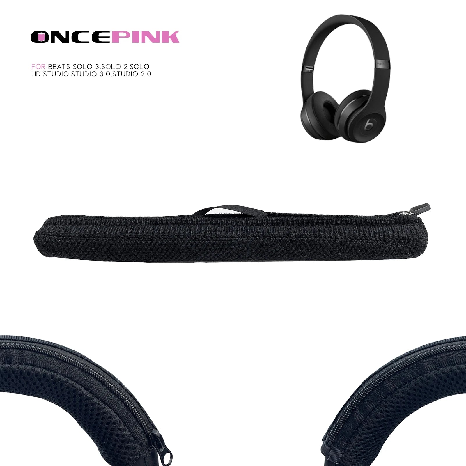 Full Closure Headphone Headband Cover Zipper