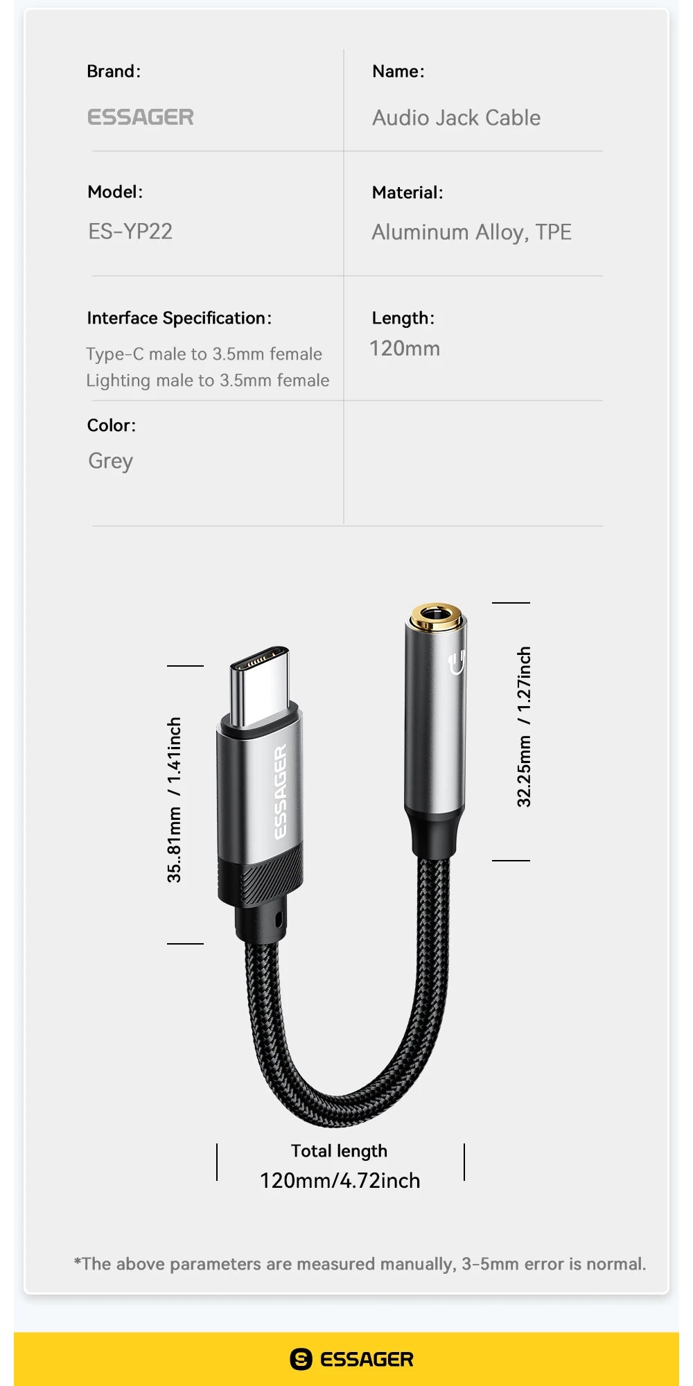 3.5mm jack Audio Adapter Headphone Aux Cable Type C and  iphone