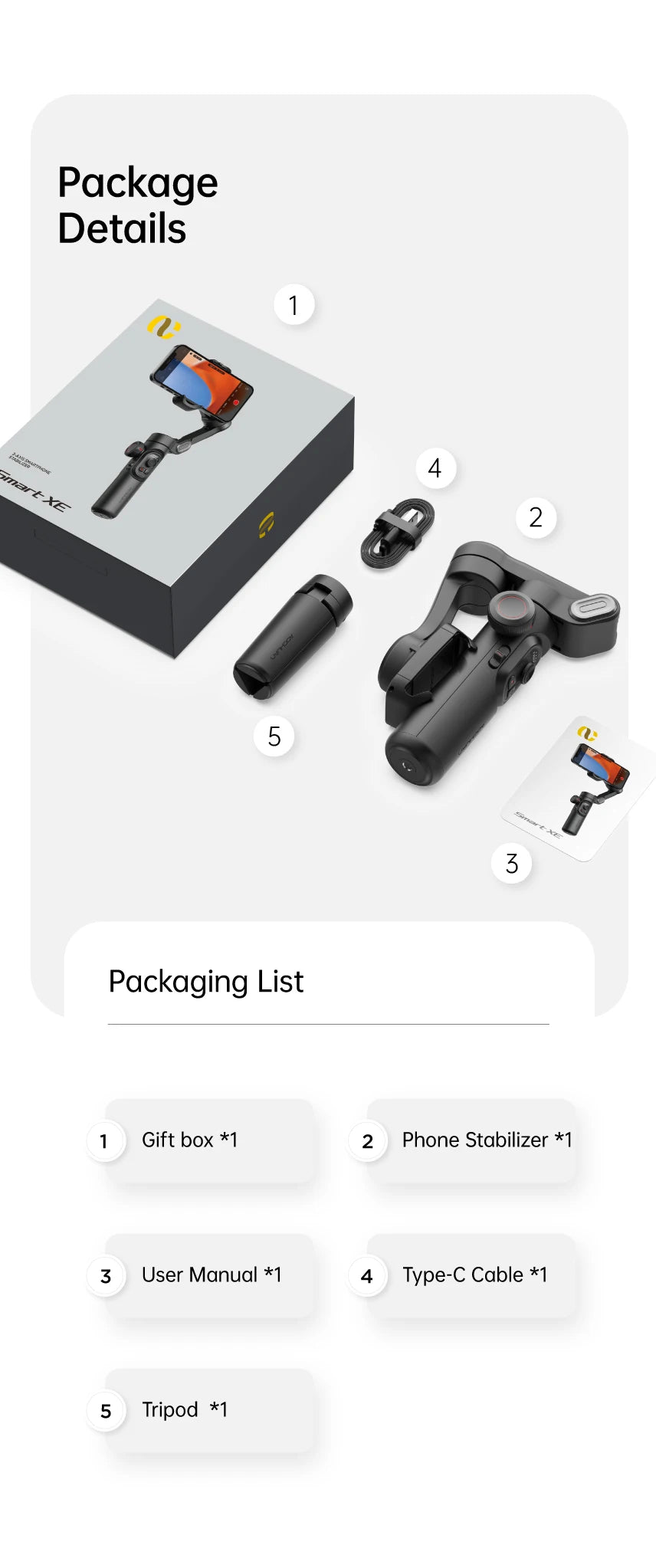 Handheld Gimbal Stabilizer SmartXE for iPhone Android AI Face