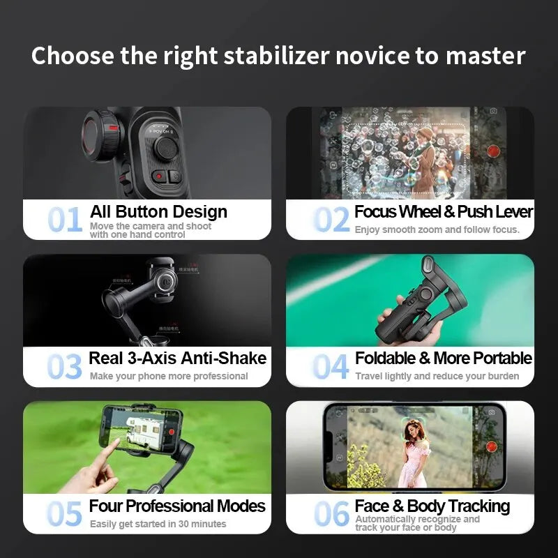 Handheld Gimbal Stabilizer SmartXE for iPhone Android AI Face