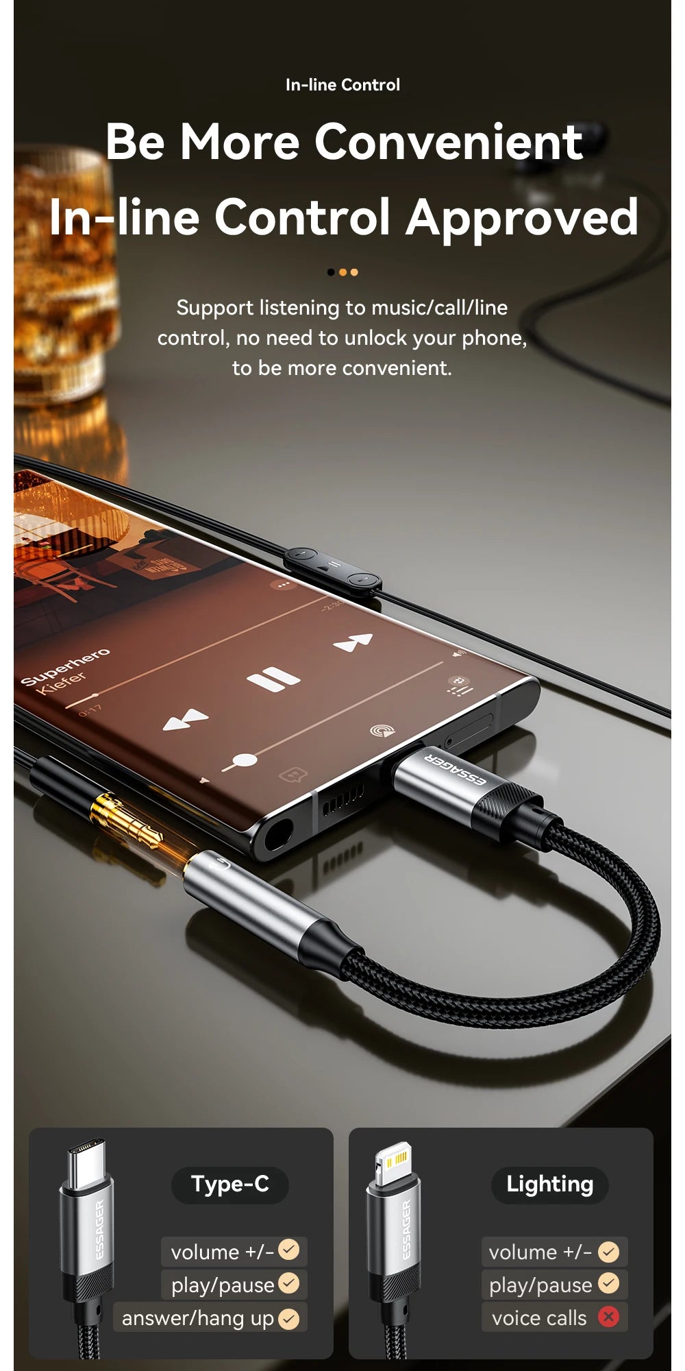 3.5mm jack Audio Adapter Headphone Aux Cable Type C and  iphone